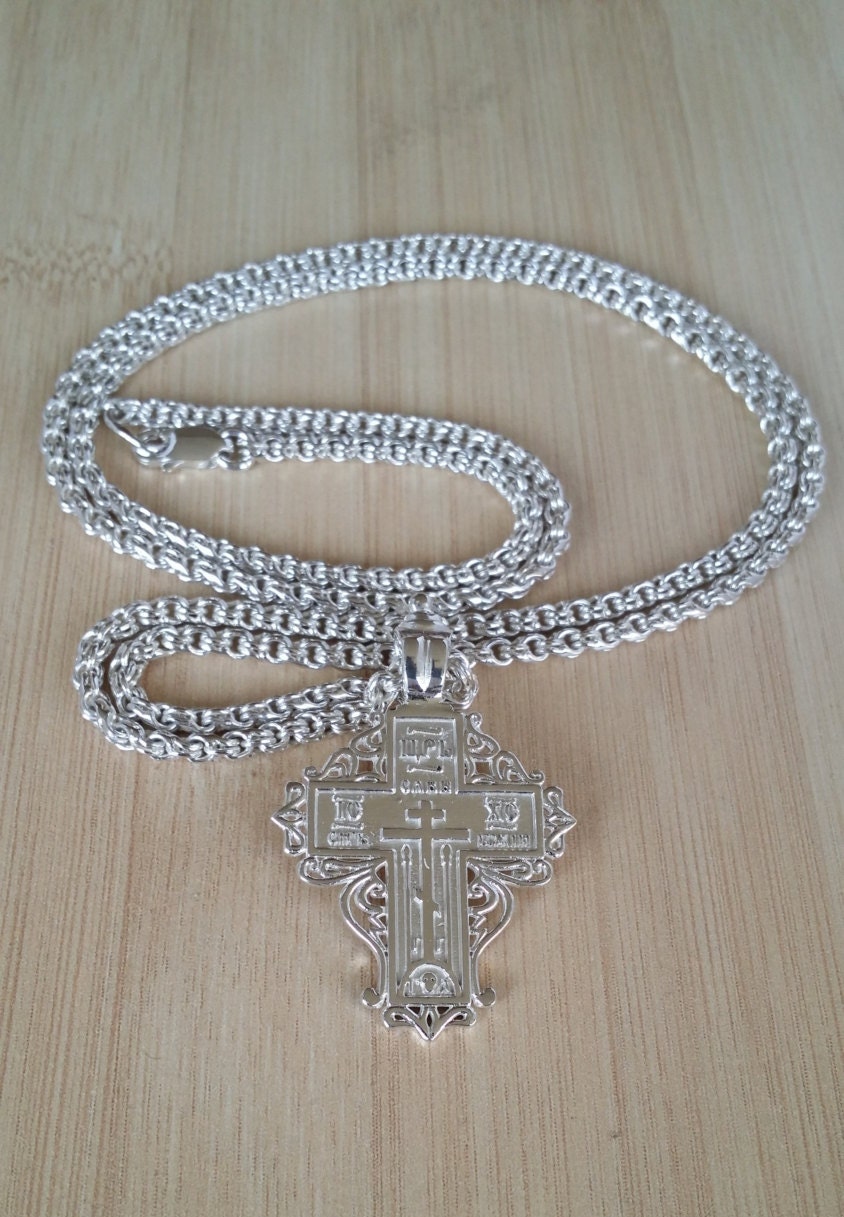 Silver Old Believers Cross and Chain Jewelry Set