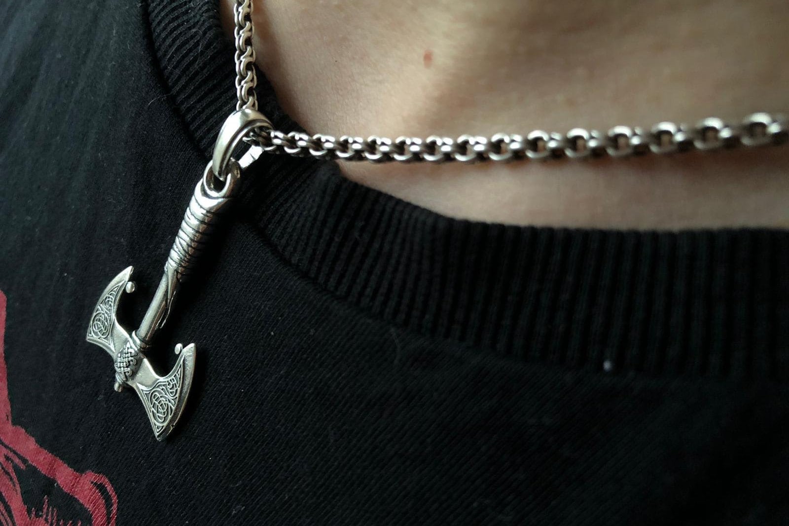 Celtic Axe Pendant Men Necklace - Sterling Silver