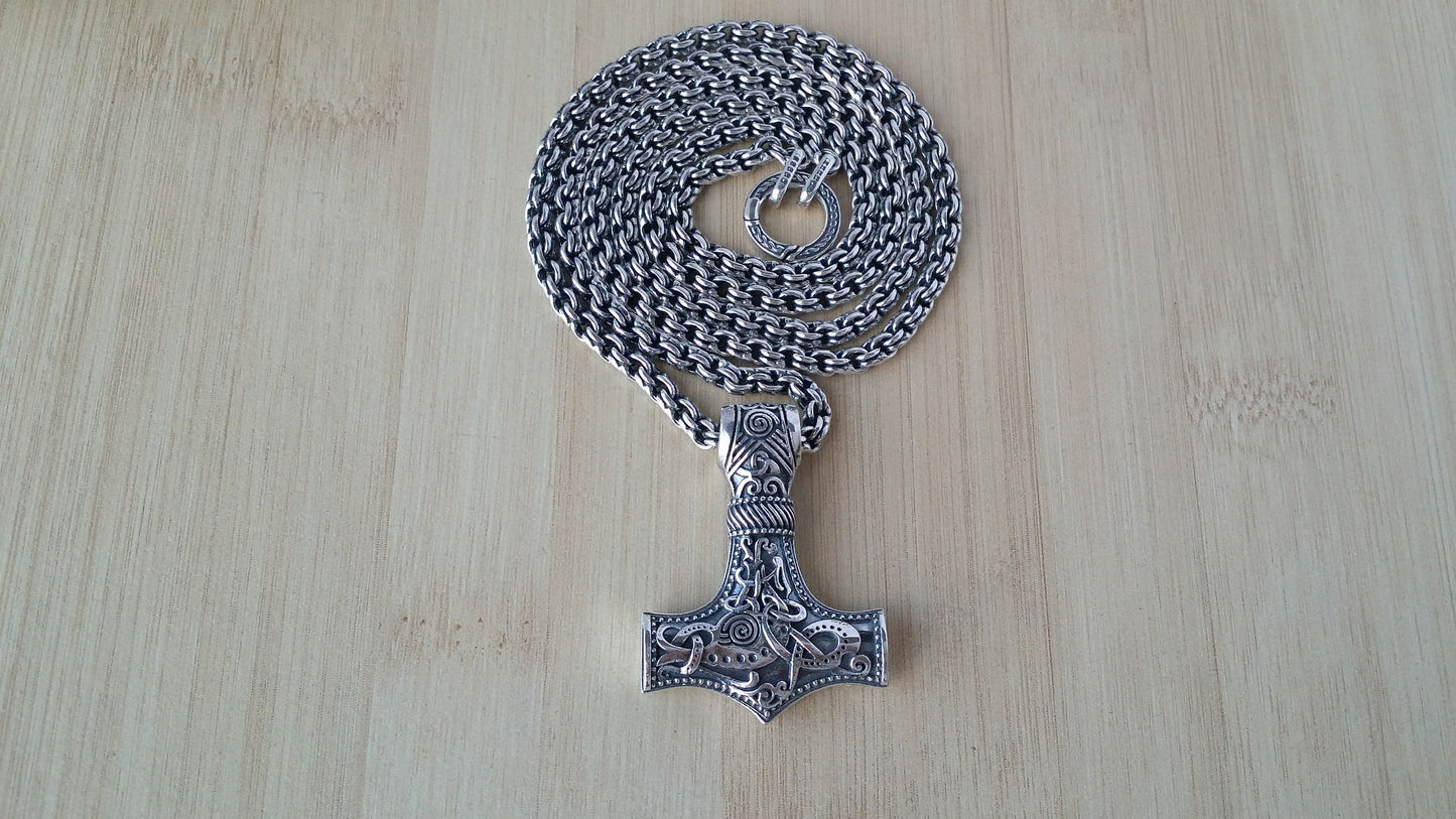 Handmade Sterling Silver Thor's Hammer (Mjolnir) with Chain/20-28 in/0.7-0.99 oz