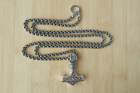 Silver Thor's Hammer, Viking Pendant with Chain