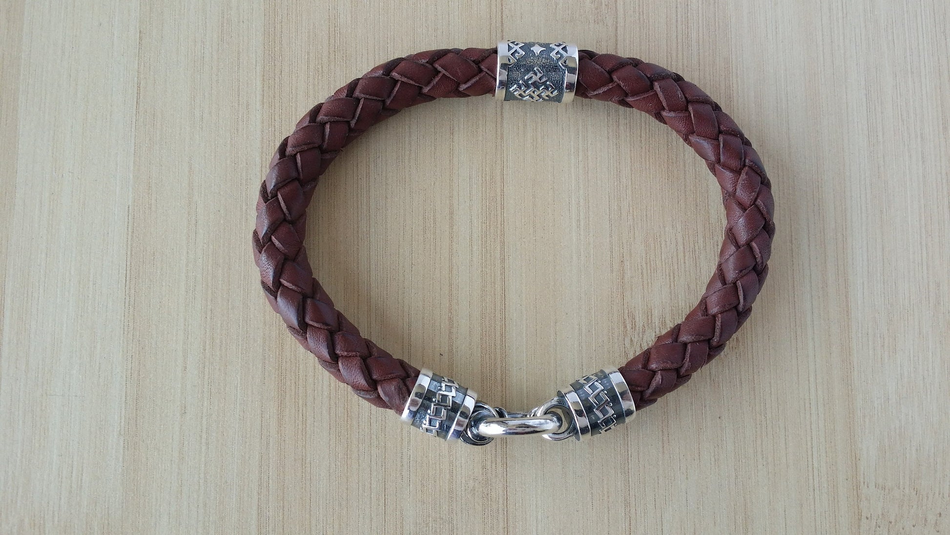 Natural Leather Bracelet, National Latvian Symbol