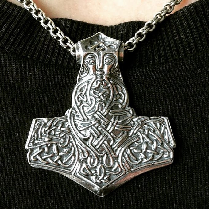 Silver Thor's Hammer (Mjolnir) with Chain, Viking Pendant