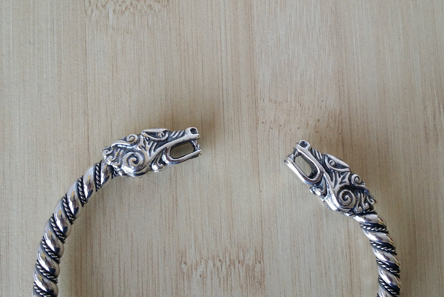 Solid Silver Bracelet, Dragon Cuff Bracelet, Viking Bracelet