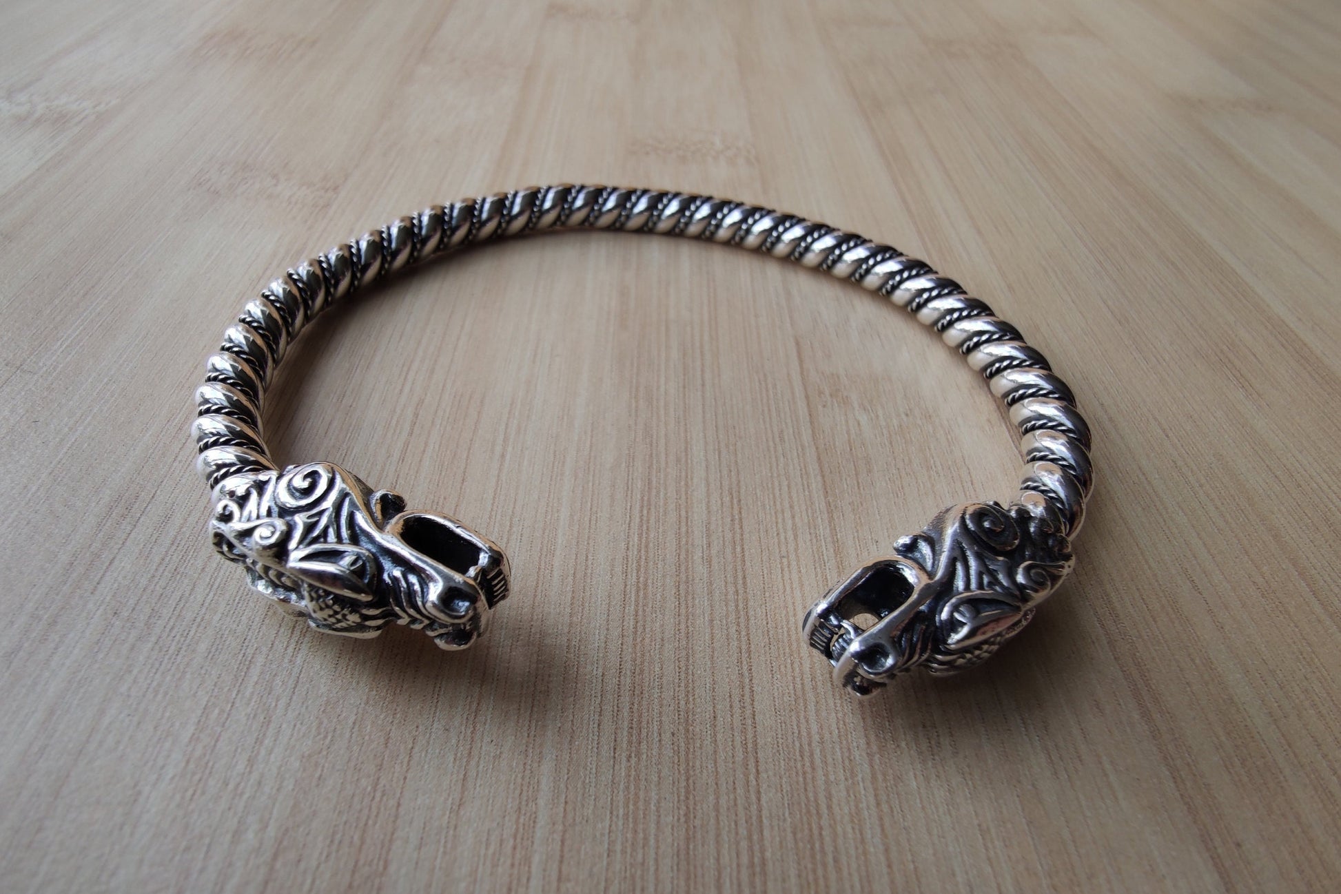 Solid Silver Bracelet, Dragon Cuff Bracelet, Viking Bracelet