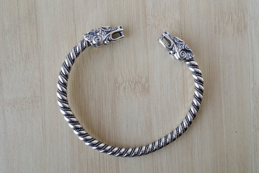 Solid Silver Bracelet, Dragon Cuff Bracelet, Viking Bracelet