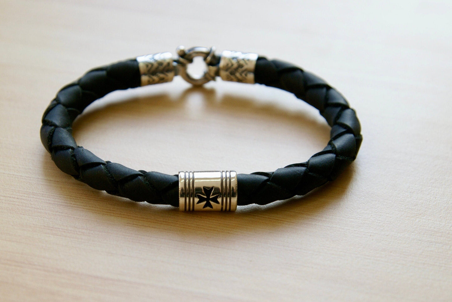 Natural Leather Bracelet, Maltesse Cross