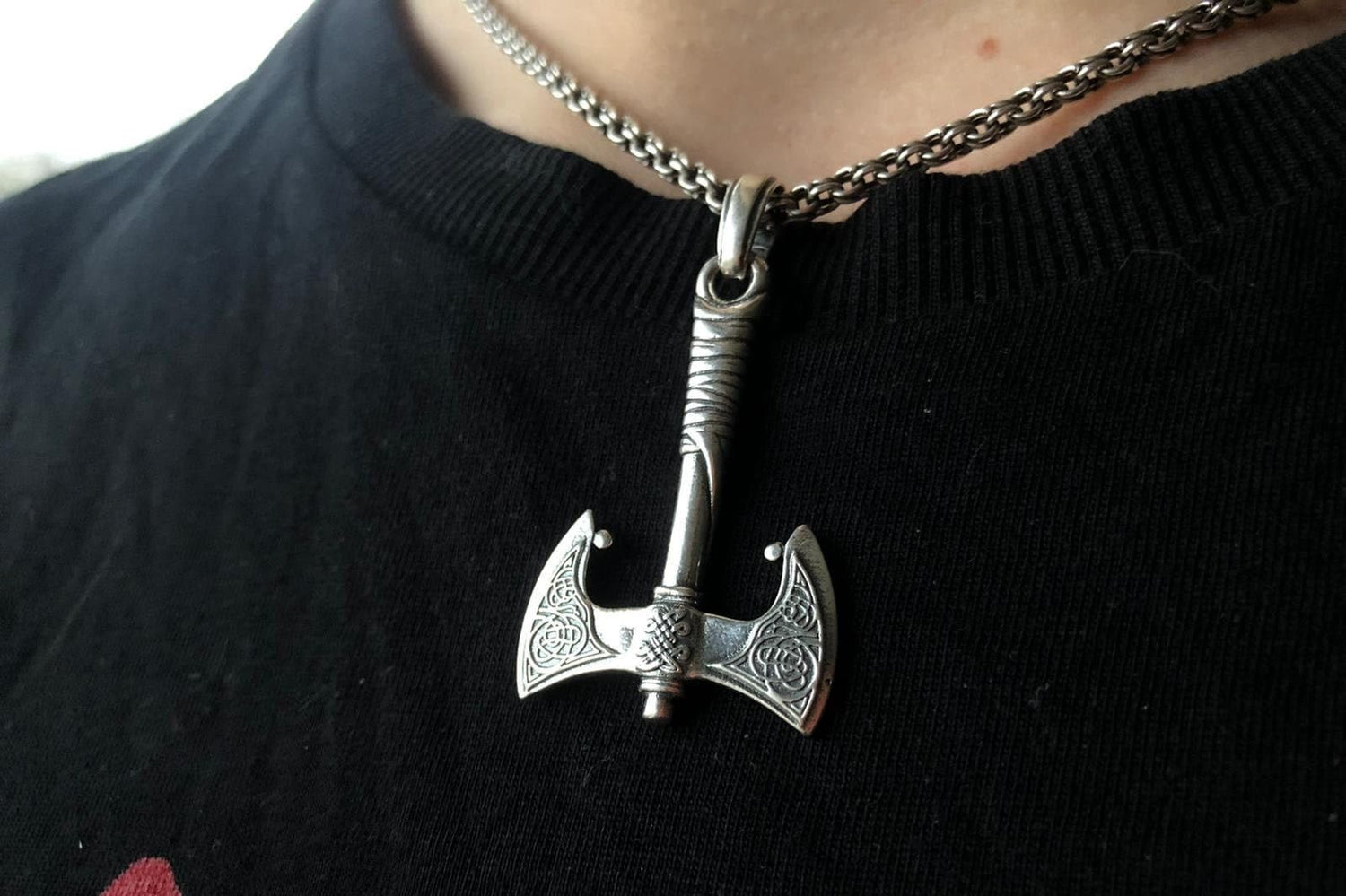 Viking Axe Pendant, Silver Axe with Chain