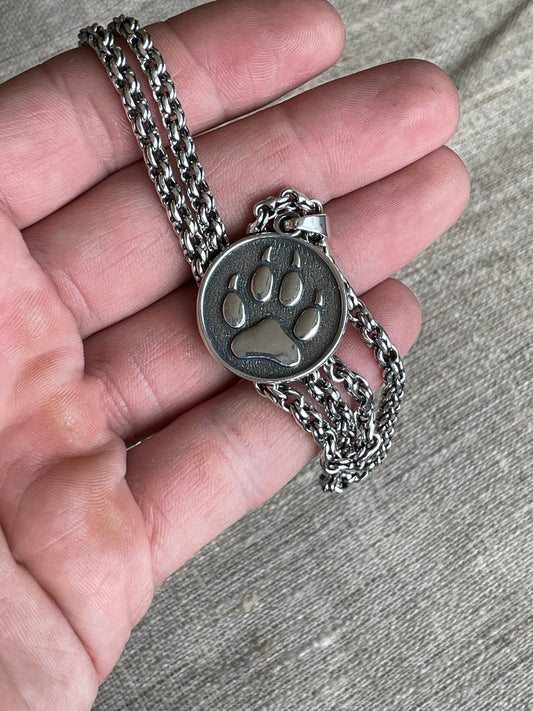 Silver Wolf Paw Pendant with Chain