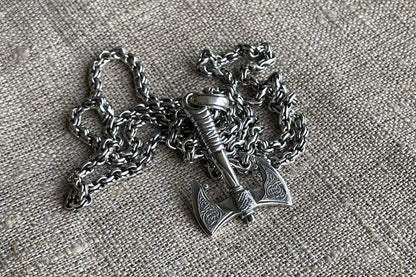 Viking Axe Pendant, Silver Axe with Chain