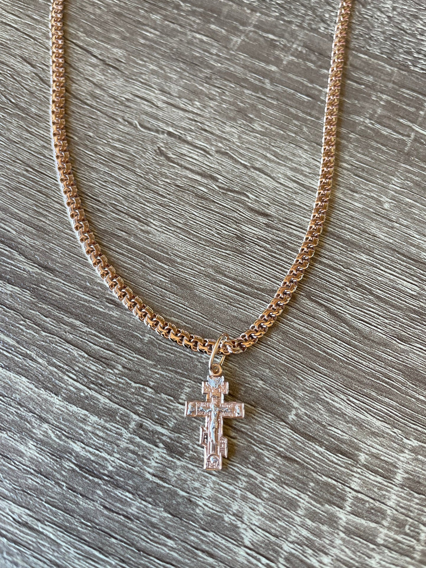 14k Gold Cross, 14k Gold Necklace, Red Gold Chain